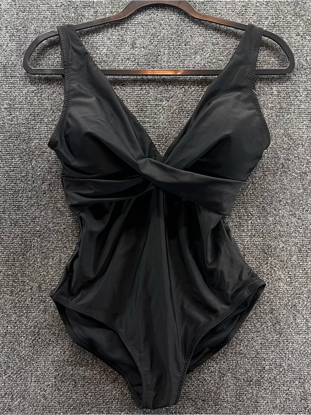 Heat One Piece Swimsuit Sz Small Black Criss Cross Front V-neck Modest Classic
